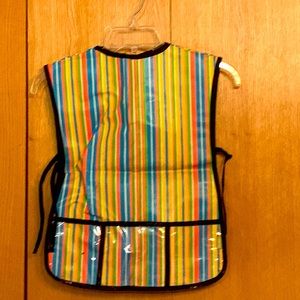 Painter striped oilcloth art smock bib protective clothing cover pockets VGUC